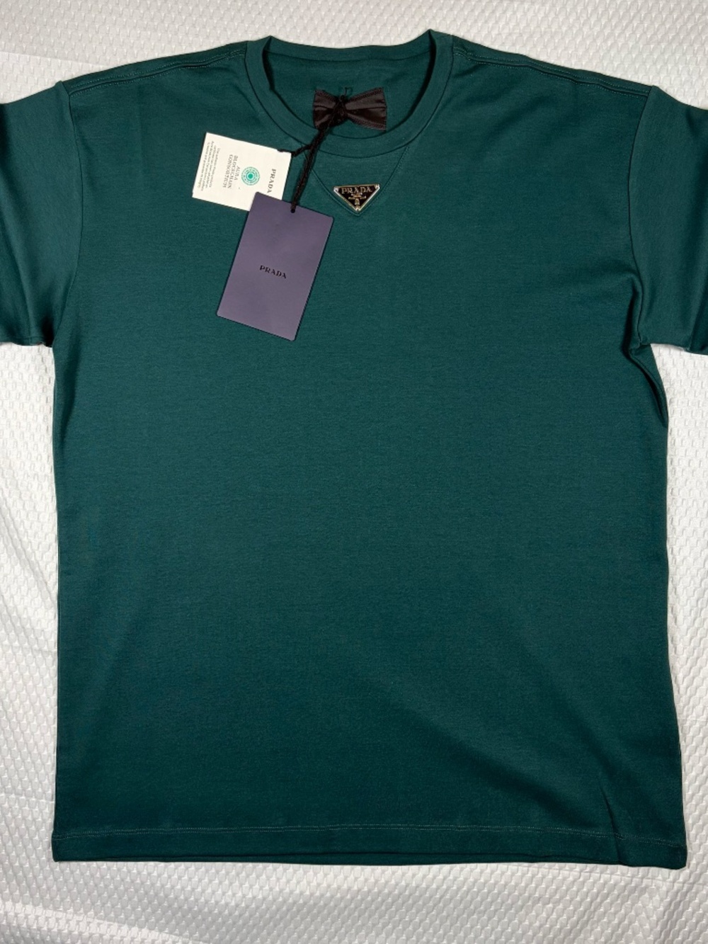 MEN'S AUTHENTIC PRADA BOTTLE GREEN COTTON T-SHIRT TRIANGLE MEDIUM OVERSIZED